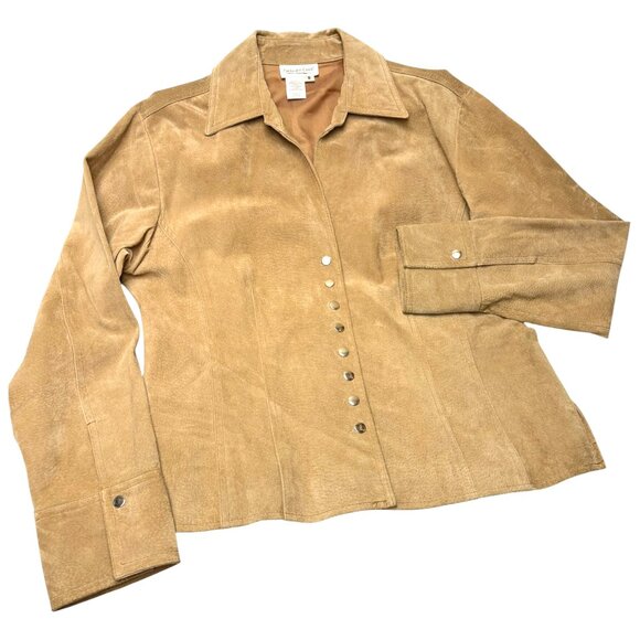 Coldwater Creek Tan Suede Snap Button Moto Styled Shirt Jacket - Picture 8 of 8